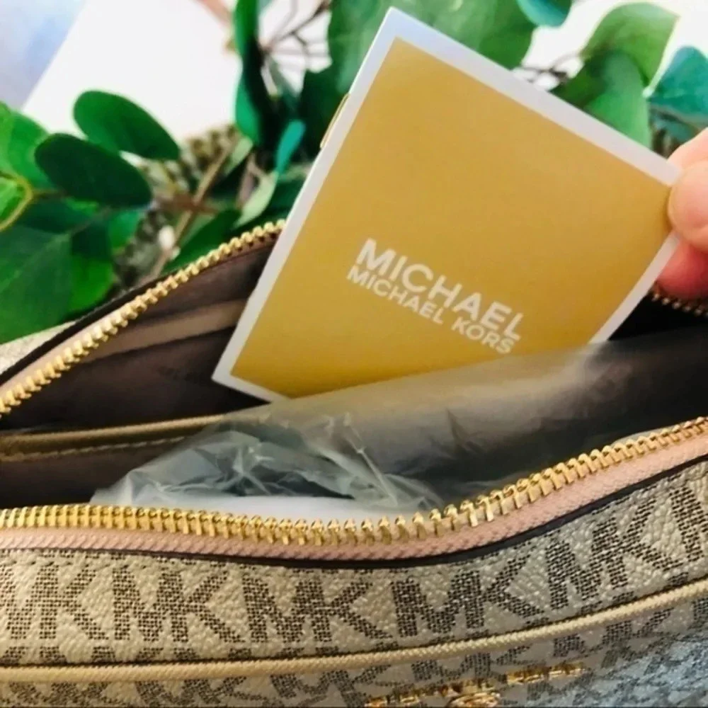 Michael Kors Large Logo Crossbody Bag MK Signature Brown NWT
